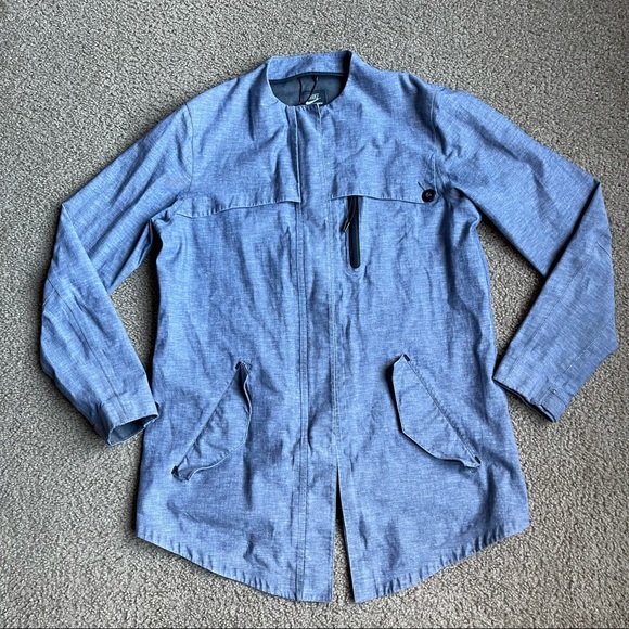 Nike Women’s NSW 3L Chambray Jacket Sz L In Midnight Navy/Reflective Silver - Picture 4 of 13